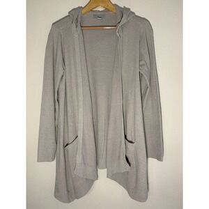 Barefoot Dreams Hooded Waterfall Cardigan Sz M CozyChic Ultra Lite Beige Gray